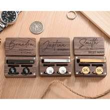 CFUNIQ Personalized Best Man Cufflinks And Tie Clip Sets. Customized Cufflinks In A Wooden Box, Custom Metal Cufflinks, Cufflinks Engraved With Initials, Custom Double Clips, Ideal Gifts, Perfect Presents. Wedding Gifts, Anniversary Gifts, Father's Day Gifts. Ideal Gifts For Fathers And Husbands, Valentine's Day, Wedding Party Gifts, Engraved Best Man Gifts. Initials, Symbols, Names, Etc. Wedding Gifts, Best Man Gifts, Lapel Accessories, Tie Clips. Christmas Gifts. - Multicolor - View 5