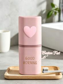 Customizable Name Text 3D Heart Travel Toothbrush And Toothpaste Storage Box, Pink 3D Heart Print Portable Toothbrush Storage Tube, Compact All-In-One Dust-Proof Cup With Lid, Suitable For Commuters, Students, Couples, Business Travelers, Short-Trip Travelers And Gift Customization Buyers, Short-Term Business Trips, Outdoor Travel, Campus Dorm Life, Hotel Stays, Home Use For Toothbrush And Toothpaste Storage, Compact Size Takes Up Little Luggage Space - Multicolor - View 4