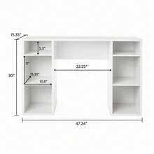 Computer Desk With 4-Cube Storage Shelves, Home Office Writing Desk With Built-In Bookcase, White Wood Finish - White Grain - View 2