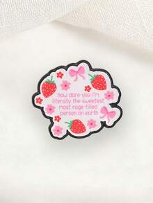 Cute Strawberry Bow Floral Enamel Brooch Funny Sassy Quote Metal Pin For Backpack Jacket - Pink - View 5