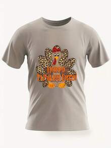 Men's Plus Size  Wrinkle T Shirt - Thanksgiving And Easter Themed Casual Crew Neck Shirt,Suitable For All Seasons,Machine Washable,Thanksgiving - 白色 - 查看 7
