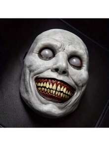 1pc Halloween Horror Mask - Smiling Little Devil White Demon Face, Durable Plastic, Perfect For Cosplay And Costume Accessories, Fun Accessory | Unique Design | Textured Finish - Multicolor - View 1