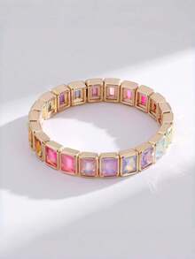 1pc Dopamine Colorful Square Rhinestone Bracelet, Valentine's Day, Sweet Punk Style For Girls - Multicolor - View 10