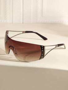 1pc Futuristic Y2K Personalized Fashion Large Frame Fashion Glasses - Gradient Tea - View 3
