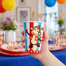 Set de vajilla de fiesta de 100 piezas con motivo de mono de circo, platos de cartón, vasos de cartón, servilletas de papel, vajilla desechable para cumpleaños, fiestas temáticas, reuniones familiares, fiestas en el jardín, buffet, fiestas de verano, picnic, - B - Ver 5