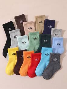 10 Pairs Random Color Mid-Calf Socks, Multi-Color Minimalist Design, Unisex For Kids, Suitable For Students Campus And Outdoor Daily Wear - Multicolor - View 4
