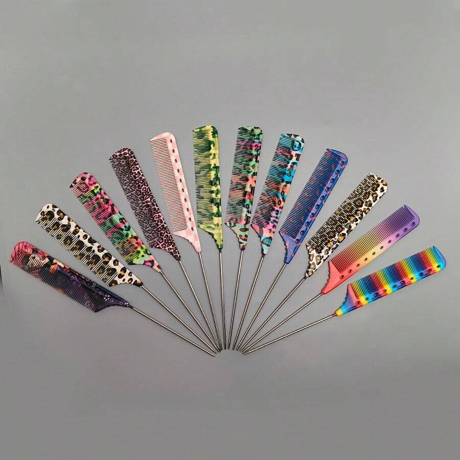 1pc Fashion Pattern Pointed Tail Comb, Professional Salon Hair Stylist Styling Comb, Teasing Comb, Durable Plastic, Hair Styling, Home Essential Hair Comb, Random Shipment - One Size Fits All - View 1