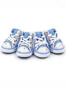 4pcs/Set Casual Sports Style Multicolor High-Top Canvas Shoes, Mesh Upper With Heart Print Design, Breathable & Anti-Slip, Lightweight Paw Protection, Suitable For Small Dogs Daily Walks And Outdoor Hot Weather - Multicolor - View 11