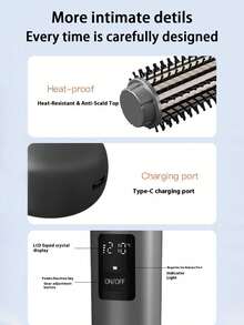 SKYWORTH Cordless Hair Straightener & Curling Brush, Mini 2600mAh Rechargeable Hair Styler With LCD Display, 3 Temperature Controls, Anti-Scald Design, Fast Heating Anti-Frizz Hair Tool For Travel Styling - Multicolor - View 12