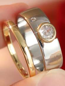 Luxury Stackable Rings - With Cubic Zirconia, Everyday Party Rings - Two-color - View 12