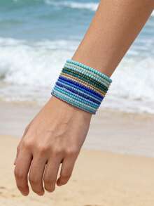 16pcs Vintage Fashion Elegant Exquisite Colorful Rice Bead Multi-Layer Beaded Bracelet Set, Suitable For Girls Daily Casual, Outings, Banquets, Music Festivals, Parties, Beach Vacations, Holiday Gifts - Multicolor - View 3