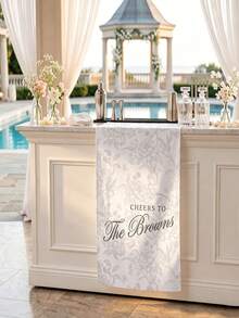 Personalized Linen Striped Bar Or Event Sign, Wedding Welcome Banner, Fabric Bar Menu Banner, Linen Cotton, Personalized Name & Date Sign - Multicolor - View 3