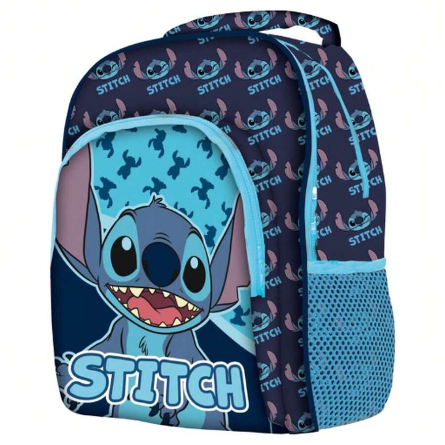 Lilo Y Stitch حقيبة ظهر مدرسية بتصميم تجريدي لشخصية ستيتش من ديزني، 42x32x16 سم، حجرة رئيسية بسحاب، جيوب أمامية وجانبية، حامل زجاجة ماء، للأطفال والمراهقين - 42 سم - مشاهدة 1