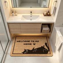 1pc Black Border Slouchy Cat Paw Print Funny Slogan "WELCOME TO MY HY HE" Doormat, Bestselling Popular Minimalist Cute Pet Flannel Rectangular Rug, Adorable Slouchy Cat Silhouette Thin Paw Border Funny Text Pattern, Non-Slip Absorbent Easy To Clean Entrance Floor Mat, Suitable For Hallway, Kitchen, Balcony, Bedroom, Study - Multicolor - View 14