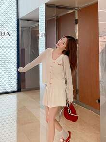 Atmospheric Gentle Korean Style Trending Thin Knit Cardigan, Women's Long Sleeve Sun Protection Cardigan, Red Button Embroidery Letter Detail White - White - View 7