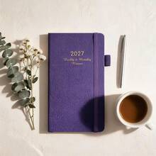 2027 Pocket Planner, Jan-Dec 2027 Monthly Pocket Planner With Notes, PU Leather Hardcover, Pen Loop, 100 GSM Paper, 7.08" X 3.86" - Multicolor - View 2