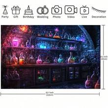 1 Piece Of Mysterious Magic Laboratory Fantasy Background Cloth, Charming Laboratory Scene, Equipped With Bright Medicine Bottles And Stone Walls, Perfect For Halloween Parties. - Multicolor - View 4