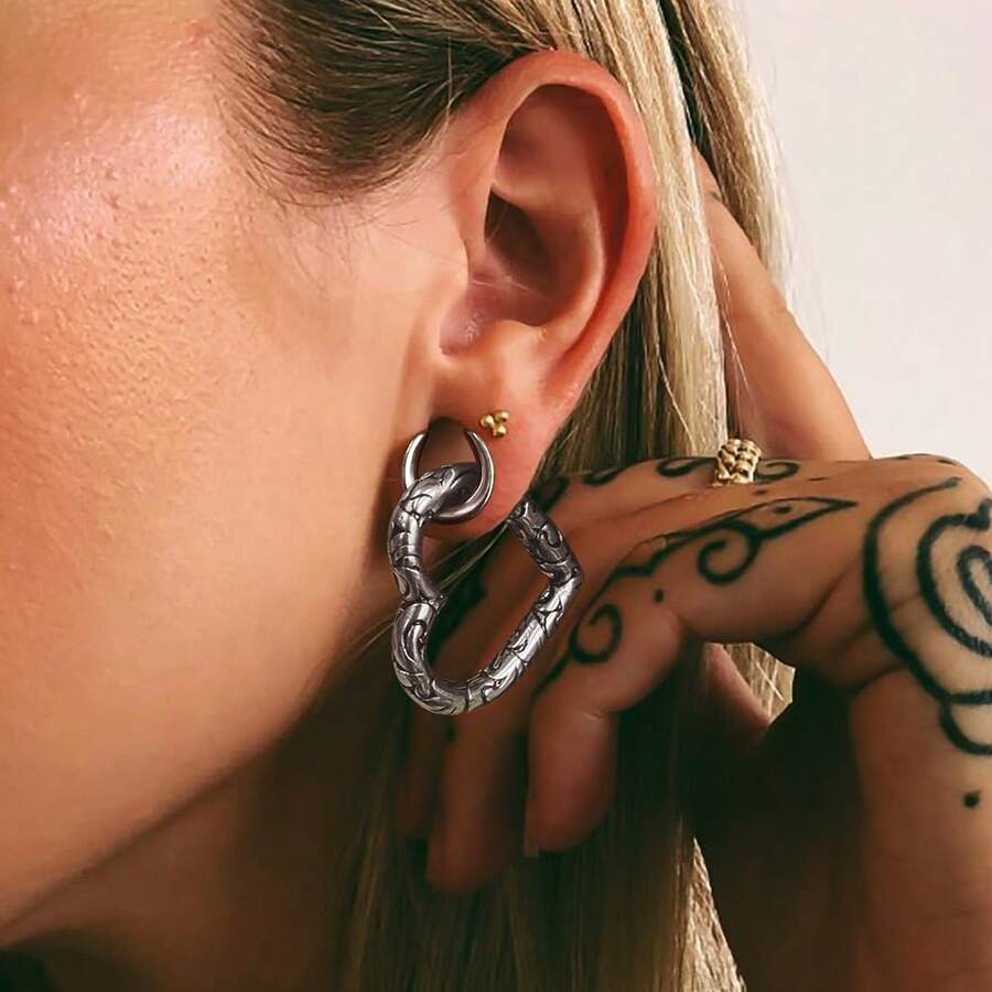 1 pieza Expansor de lóbulo con forma de corazón barroco, acero inoxidable 316L hipoalergénico, joyería corporal para piercing - amar - Ver 1