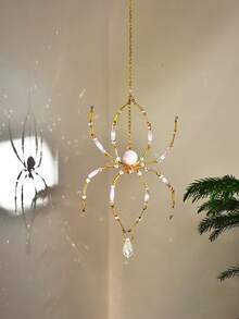 Handmade Beaded Spider Sun Catcher, Crystal Spider Web Window Hanging Decor, Gothic Style Room Decoration, Home & Garden Aesthetic Sun Catcher, Unique Gift - Spider Pendant - View 6