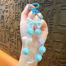 Candy Color Bow Beaded Phone Chain, Heart & Flower Acrylic Bead Wrist Strap, Detachable Round Ring Phone Case Charm, Bag Pendant, Keychain Accessory, Sweet Girl Gift, Sold Individually - Multicolor - View 6
