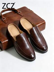 ZCZ Sandal Kasual Slip-On Pria Warna Cokelat dengan Ujung Tertutup - Coklat - View 9