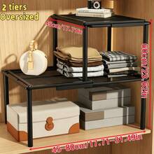 Foldable Closet Storage Organizer, Expandable & Stackable Wardrobe Rack With Tiered Shelves, Adjustable Clothing Storage System For Bedroom Closet, Kitchen, Bathroom, Office & Home Storage & Organization - View 14