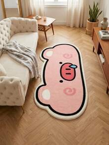 1pc 2026 New Pink Pig Snot Shaped Long Bedside Rug, Autumn Hot Item, Soft Absorbent Skin-Friendly, Suitable For Bedroom Or Living Room Decor, Holiday Gift, Bedroom Rug, Comfortable Home Accessory, Decorative Rug, Bedroom Decor, Small Rug, Rug, Home Decor, Living Room Rug, Living Room Small Rug - Multicolor - View 3