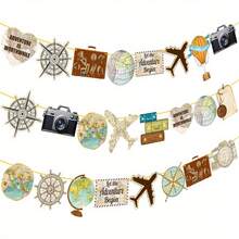 Bộ 24 cờ treo tam giác chủ đề du lịch vintage, banner trang trí bản đồ thế giới phong cách du lịch cổ điển, banner tiệc nghỉ hưu phiêu lưu, phù hợp cho tiệc chủ đề và tiệc du lịch - Giương cao lá cờ - Xem 6