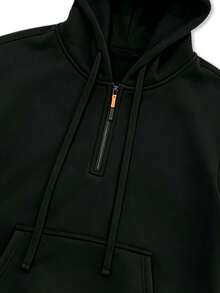 Sweatshirt Kargo Pria dengan Resleting Setengah, Banyak Saku, Manset Resleting, Tali Serut, Berkerudung, Lengan Panjang, Atasan Kasual untuk Aktivitas Luar Ruangan - Hitam - View 3