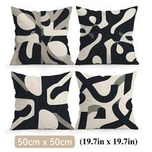 4pcs Black & White Fluid Geometric Abstract Pattern Pillow Covers Without Inserts, Single-Sided Printed Pillow Covers, Suitable For Living Room, Bedroom, Home Decor, All-Season Pillow Covers - Multicolor - View 13