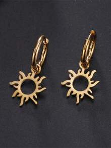 LIKGREAT 1 Pair Women's Fashion Hollow Sun Pendant Stainless Steel Earrings, Daily Commute Versatile Accessory - Solar Series - View 4