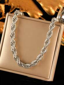 RAYQUEEN 1 buah Kalung Rantai Punk Tebal 8mm dengan Desain Pilin untuk Wanita, Cocok Sebagai Hadiah Liburan dan Pemakaian Sehari-hari - kalung - View 4