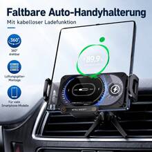 Faltbare Auto-Handyhalterung für Lüftungsschlitz, 360° Drehbar, mit Kabelloser Ladefunktion, Geeignet für Viele Smartphone-Modelle - Schwarz - Übersicht 6
