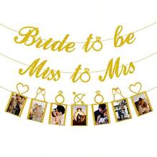 Rangkaian Bingkai Foto Pertunangan, Banner Gantung dengan Bingkai untuk Dekorasi Pesta Pernikahan, Perlengkapan Photo Booth & Latar Belakang Dinding - Set Banner Foto Emas - View 11