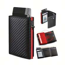 Men's Wallet With Zipper Coin Purse Automatic Pop-Up Metal Credit Card Holder - one-size - View 12