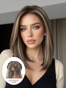 Topshe Peruca Bob Curta Preta Natural 13x6 Lace Front Cabelo Liso HD Lace Front Peruca Bob Cabelo Liso Brasileiro para Mulheres Peruca Lace Front Transparente Sem Cola com Baby Hair Repartição Aleatória, Halloween - Multicolorido - Visão 11