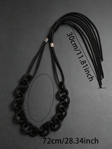 MARLIWOO 1pc O-Ring Chain Long Necklace, Multi-Way Wear, Tassel Gothic Style, Personalized Exaggerated Niche Jewelry - Black - View 5