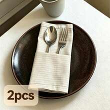 1/2/6pcs Ins Style Minimalist British Style Solid Color Fine Striped Fabric Placemats Napkins Decorative Pads For Kitchen Living Room, Suitable For Festivals And Weddings - Multicolor - View 11