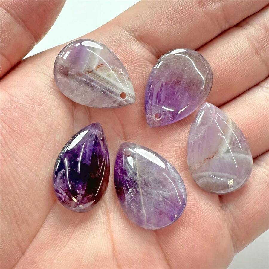Piedra preciosa natural de apatita y labradorita de alta calidad en forma de lágrima de 18x25 mm con orificio superior para accesorios de joyería. - Amatista - Ver 1