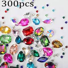WENSIDUO Rhinestone Jahit, 50/300 PCS Rhinestone Kaca Jahit dengan Pengait Logam, Bentuk Campuran untuk Kostum, Pakaian, Busana, Gaun, Anting, Sabuk, dan Sepatu - Rhinestones yang dijahit tangan - View 13