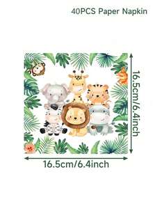 20/40入叢林動物印花餐巾紙,適用生日與婚禮慶祝,2層拋棄式紙巾,派對裝飾與用品首選 - A款 - 查看 8