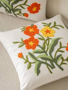 1 pieza Funda de almohada decorativa de estilo moderno y pastoral con bordado de girasol y flores en color púrpura, suave y lavable a máquina, adecuada para sofá, dormitorio, sala de estar y decoración del hogar - Cosmos naranja retro - Ver 9