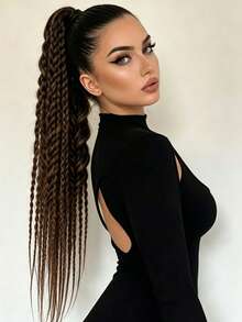 1pc 24 Inch Twisted Ponytail Wig, Heat Resistant Synthetic Hair - Multicolor - View 7