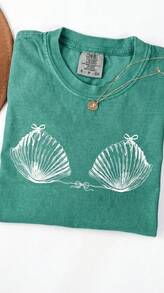 2026THEEARTHHISGLORYPatternRetroWashableHigh QualityCottonDouble-Sided PrintingTShirtMen'sTShirtOld ModelSummerClothingDrop ShoulderSleeveRound NeckTo - 水綠色 - 查看 1