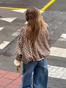 Brown Plaid Woven Women's Zipper Front Jacket - Multicolor - View 2