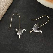 DIYCCPC Dual-Color Paper Crane Ear Hooks, Suitable For Women, Gentle And Elegant, Multi-Functional Accessory For Daily Wear, Dates And Vacations - Silver - View 7