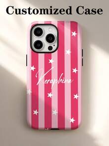 1pc Customized Minimalist Artistic Contrast Color Dual-Tone Striped Star Name Phone Case, 2-In-1 Glossy Film Full Coverage Hard Shell Protective Cover For IPhone 11/12/13/14/15/16/17 Pro Max - Multicolor - View 3