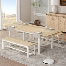 47.3''-63'' Extendable Rectangular Dining Table For 6, Modern Farmhouse Large Kitchen Table With Metal Legs, Space-Saving Dining Room Furniture For Apartments, Small Spaces - Single Table - View 7