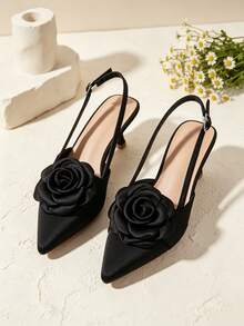 2件組可拆卸DIY鞋飾 玫瑰花造型高跟鞋夾 時尚優雅白色高跟鞋裝飾 適用於高跟鞋、單鞋、涼鞋 - 黑色 - 查看 2