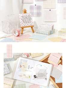 1pc/4pcs Fresh Macaron Color Series Plaid Sticky Notes, Multiple Exquisite Grid Textures, 200 Thick Non-Bleed Sheets Per Box, Smooth Writing Without Smudging, Suitable For Planner Collage, Daily Memo, Desktop And Wall Decoration, Gentle Atmosphere Gift For Stationery Lovers, Office Supplies, Learning Stationery - one-size - View 4